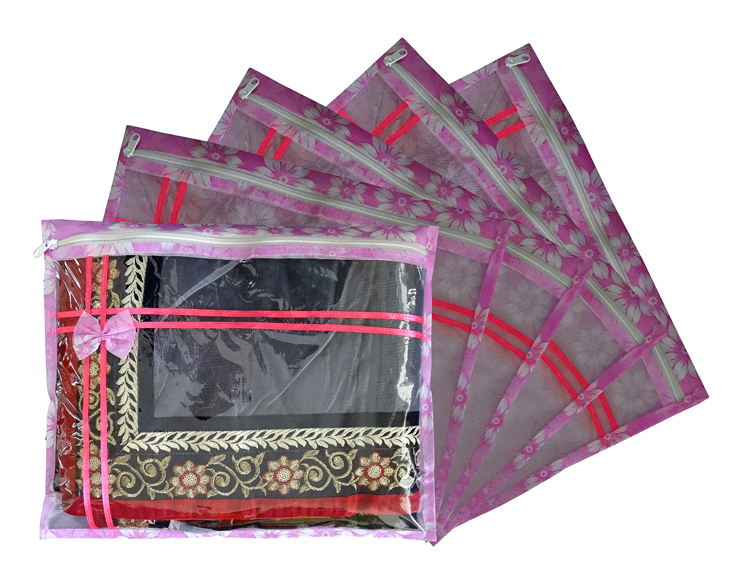DIKHAWA Set of 5 Pcs Flower Design Non Woven Single Saree Cover Packing Bag with Zip Combo (Pink) (B09WMPDS5K) Amazon Price History, Amazon Price Tracker