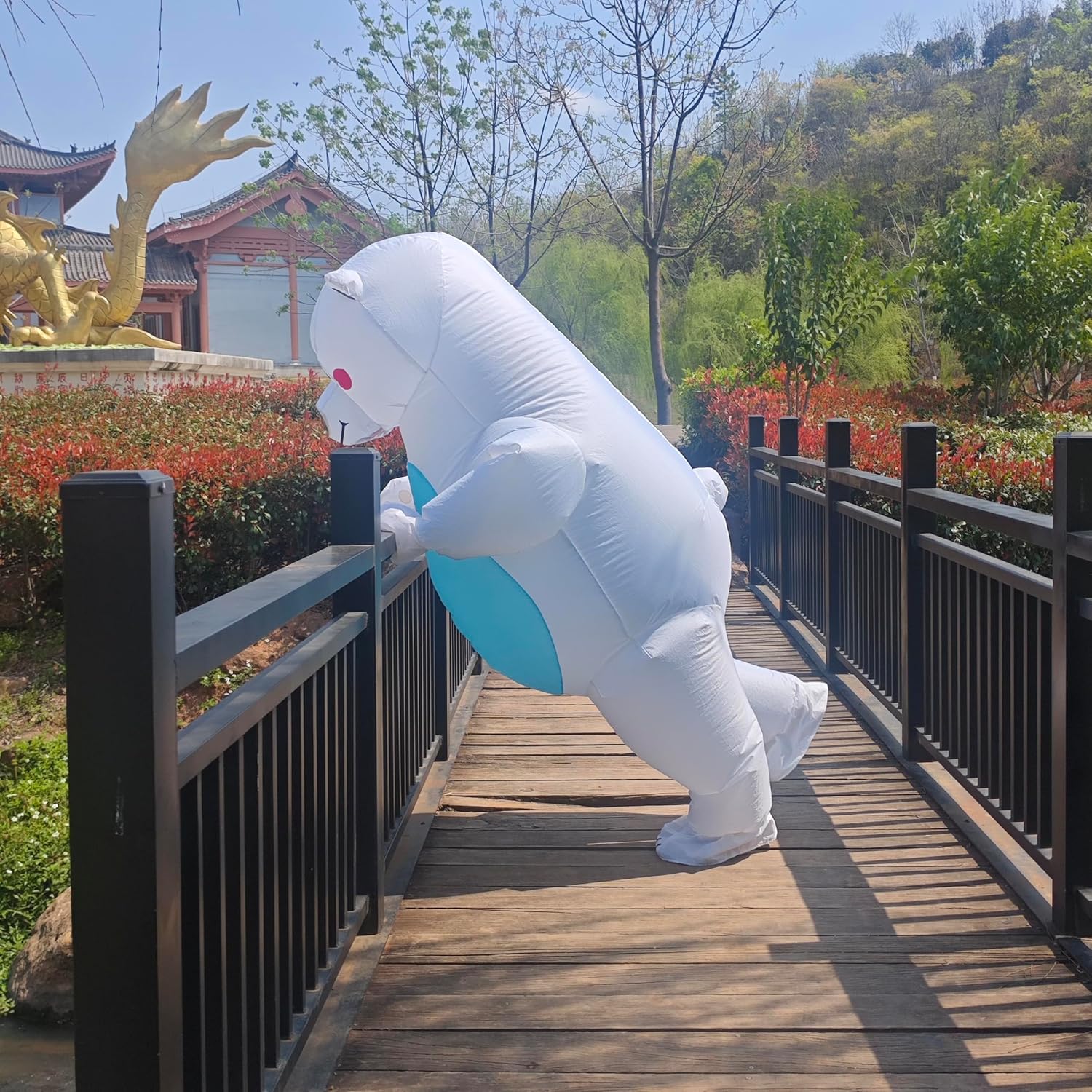 Inflatable Polar Bear Costume for Adults, Blow Up White Bear Suit for Halloween Party, Cosplay, Christmas & Theme Events - Funny Full Body Jumpsuit