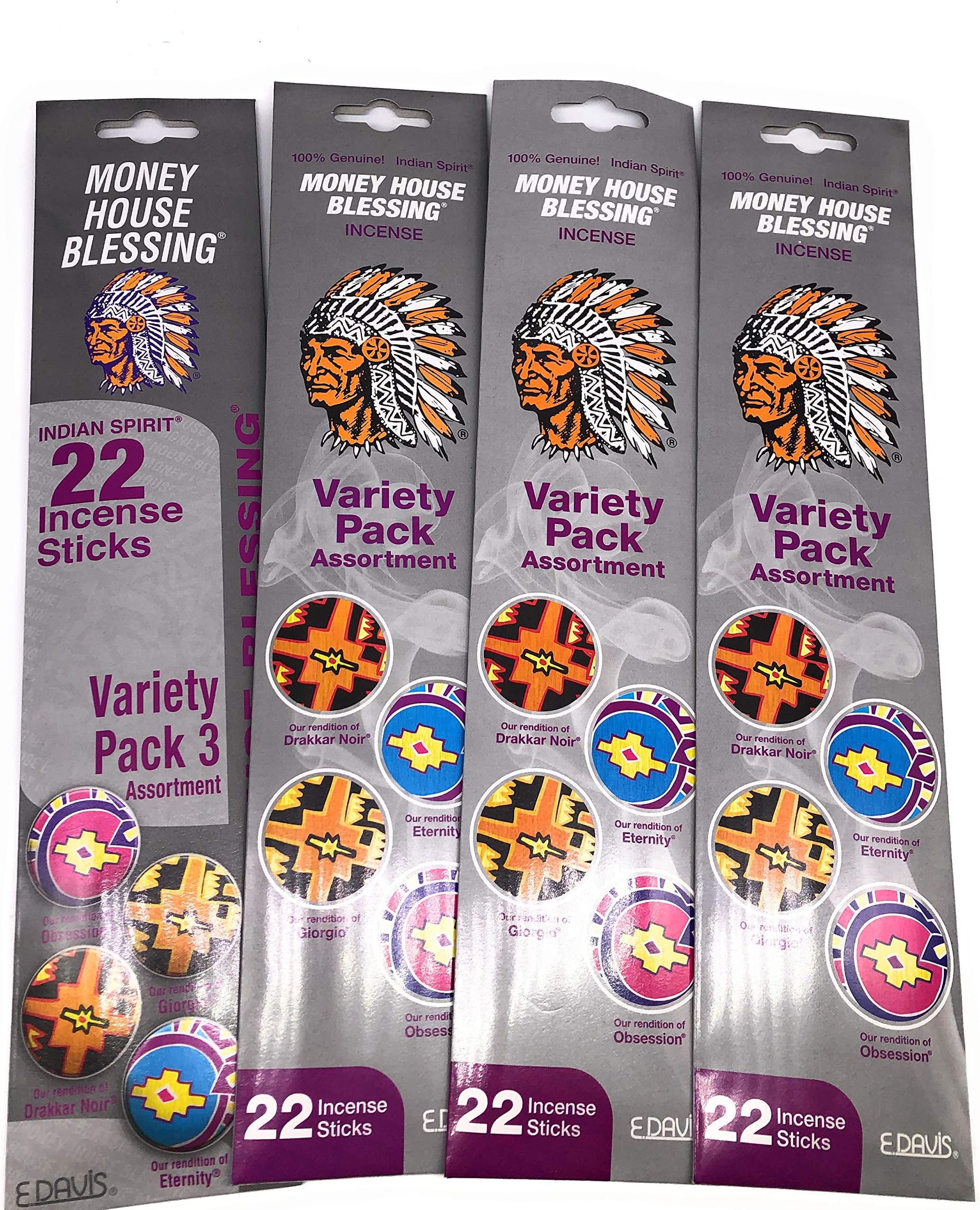 Indian Spirit Natural Incense (4 Packs) (22 sitck Each) find Your favrite one to Relax Too