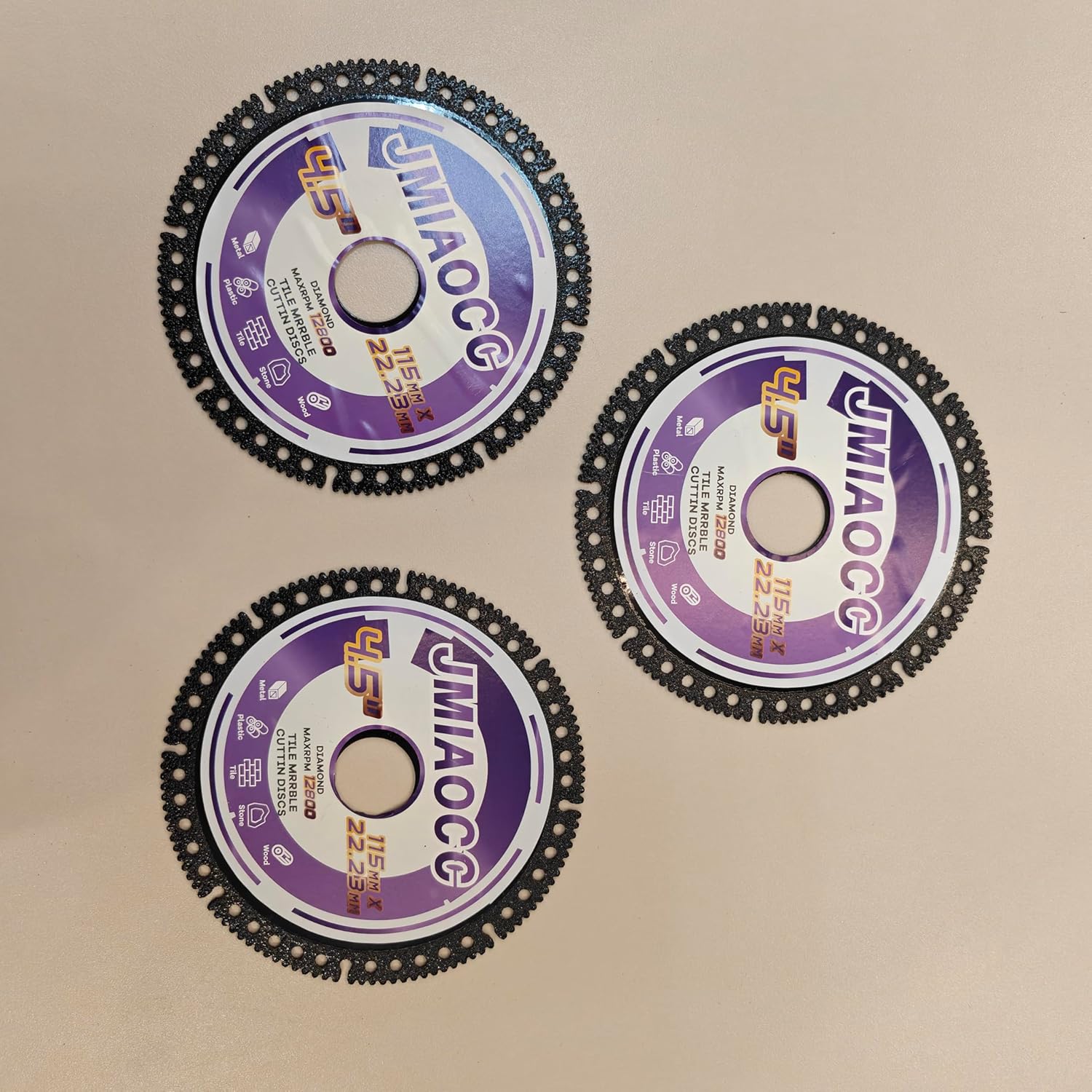 4-1/2 Inch Indestructible Diamond Cutting Disc, Premium Multi-Material Saw Blade for Angle Grinder with 7/8" Arbor, Cut Off Wheel for Metal, Rebar, Tile, Ceramic, Porcelain, Stone, PVC, Plastic (3pcs)