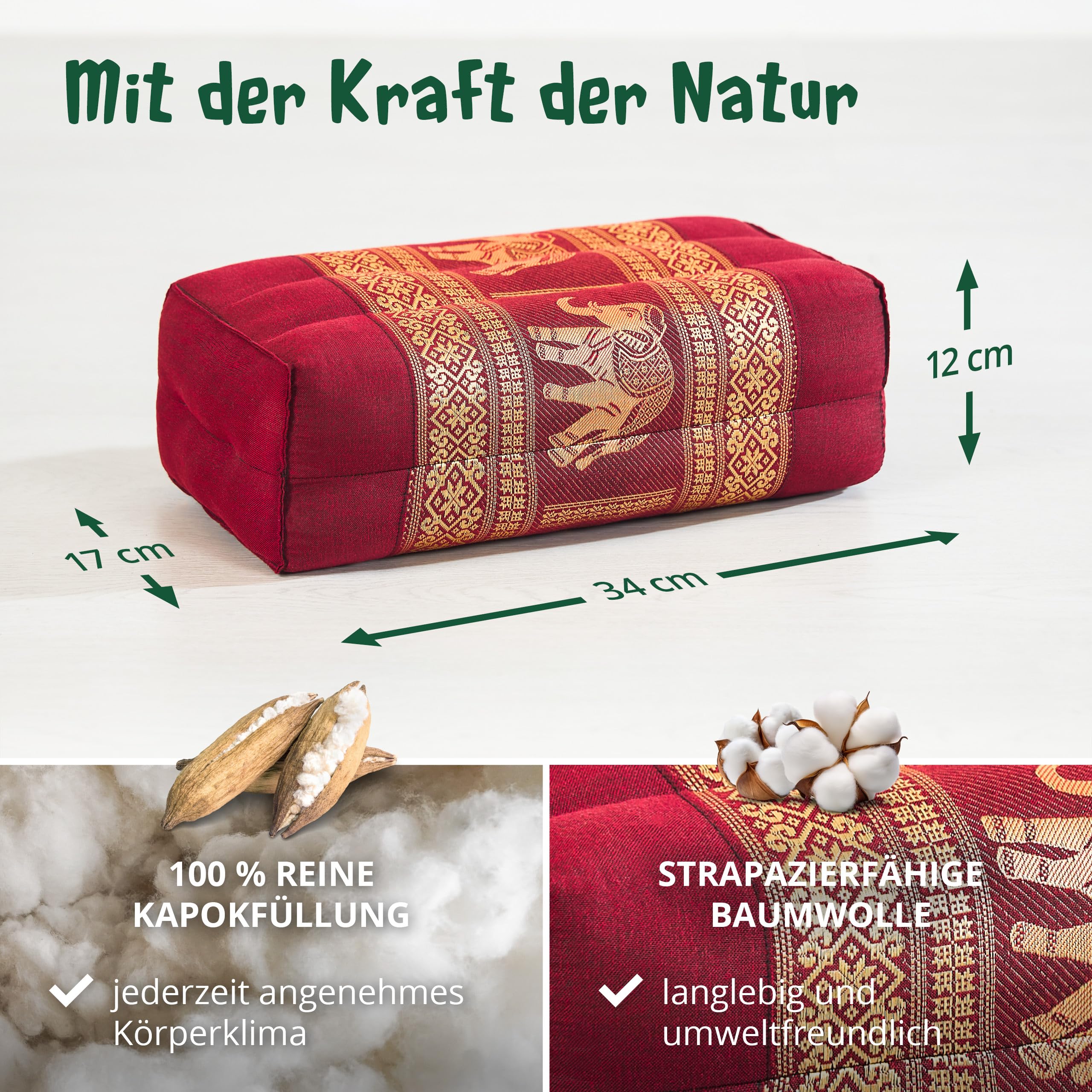 Livasia Yogakissen Aus Kapok - Eckiges Meditationskissen In Thaiseide Rot