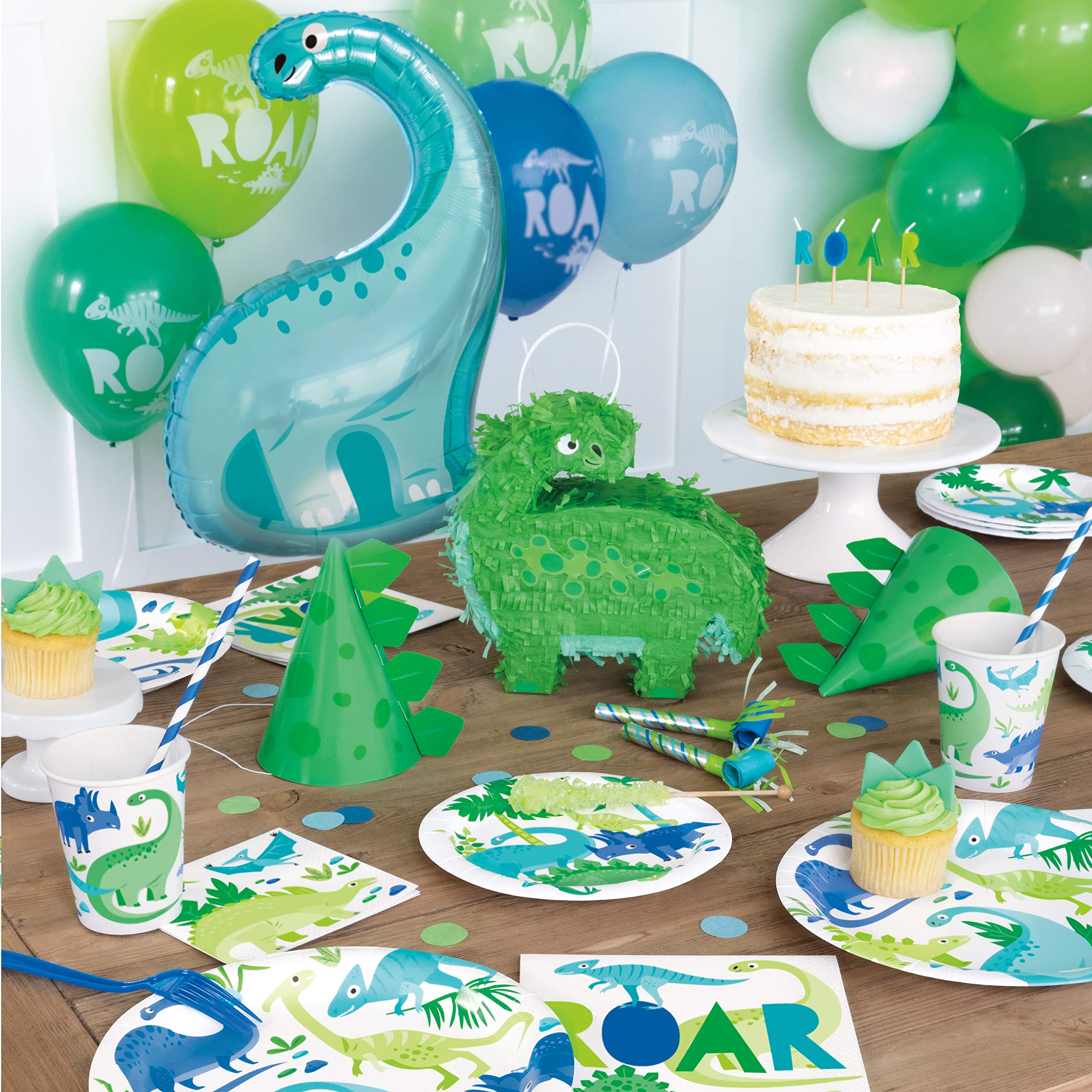 Unique Party Piatti Di Carta Per Compleanno Dinosauri: 23 Cm, Verde E Blu, 8 Piatti - 3