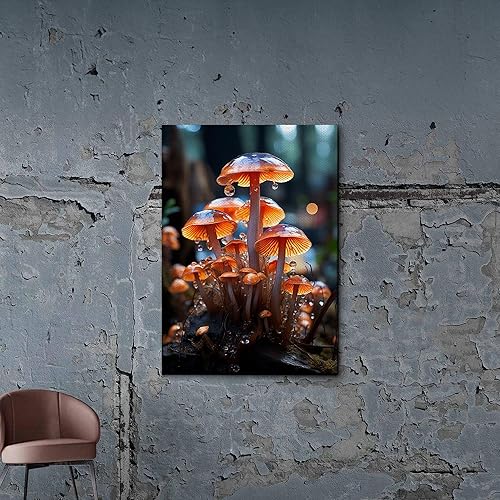Vintage Frog Mushroom Wall Art Prints,Cute Frog Mushroom For Kids Classroom Retro Creativity Nature Illustration Print Wall Art Picture for Living