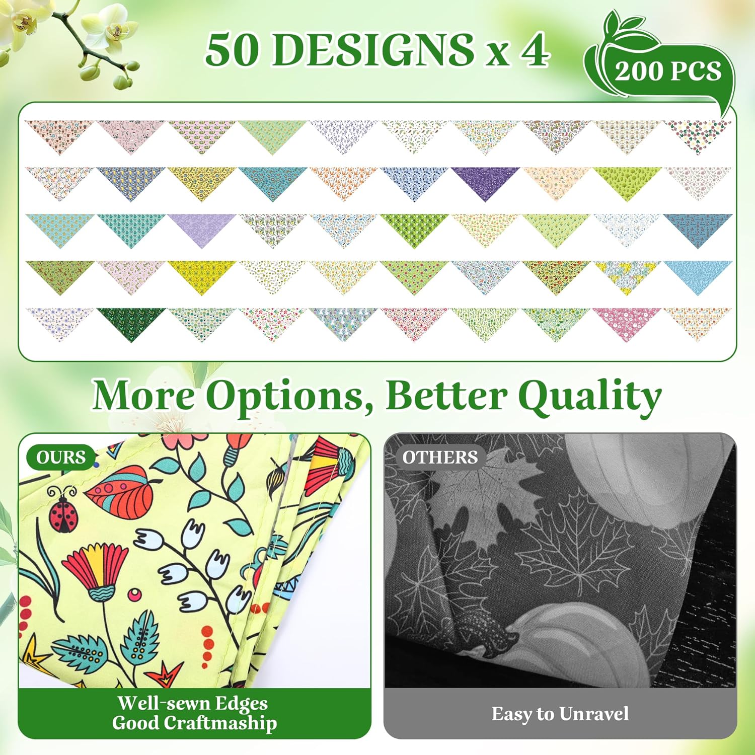 200 Pcs Spring Dog Bandanas Bulk Floral Pet Scarves Fresh Adjustable Bibs for X-M-L Dogs Washable Seasonal Puppy Kerchief for Groomers Shelters