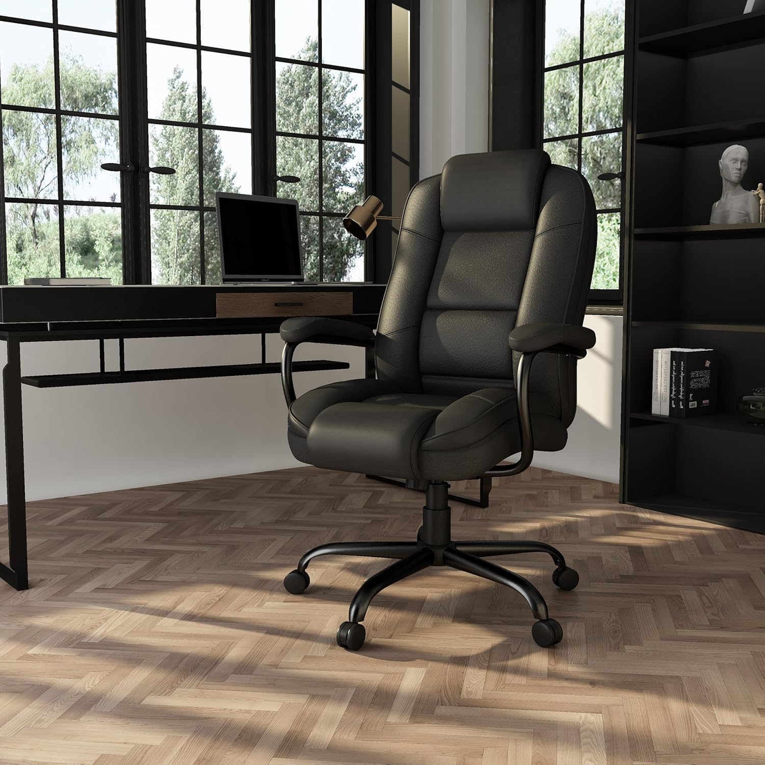 Boss Office Products Heavy Duty Executive Chair with 350lbs Weight Capacity in Black