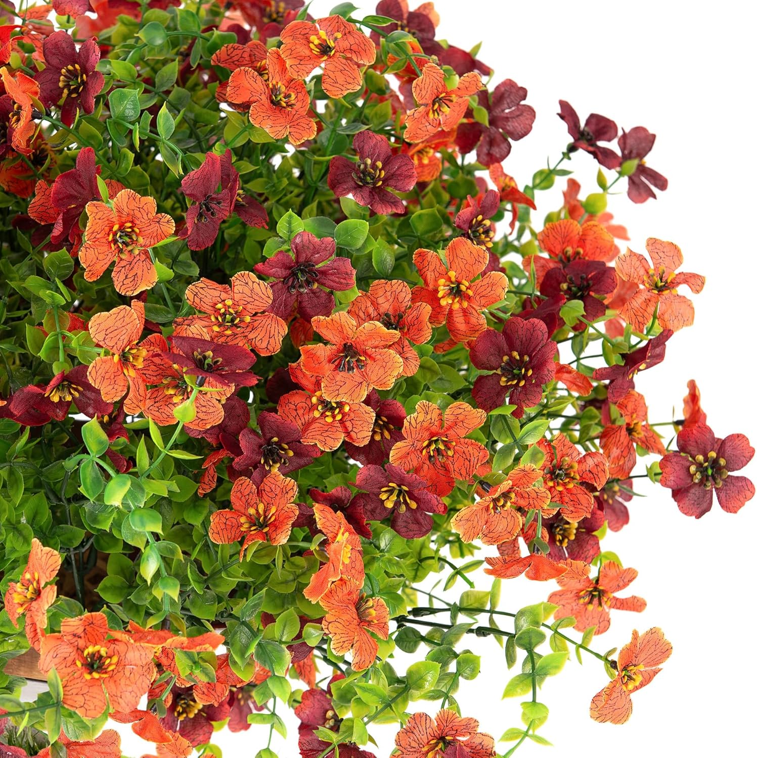 Artificial Fake Mums Fall Flowers for Outdoors Decoration,12 Bundles Faux Silk Daisy Flowers for Outdoor Planter UV Resistant Look Real for Home Front Door Porch Patio Outside Yard(Orange Brown) - Image 5