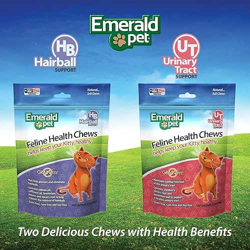 Miniatura 8 de Emerald Pet Feline Health Chews - Soporte de bola de pelo - Masticables de control de bolas de pelo felino sin granos naturales - Suplementos