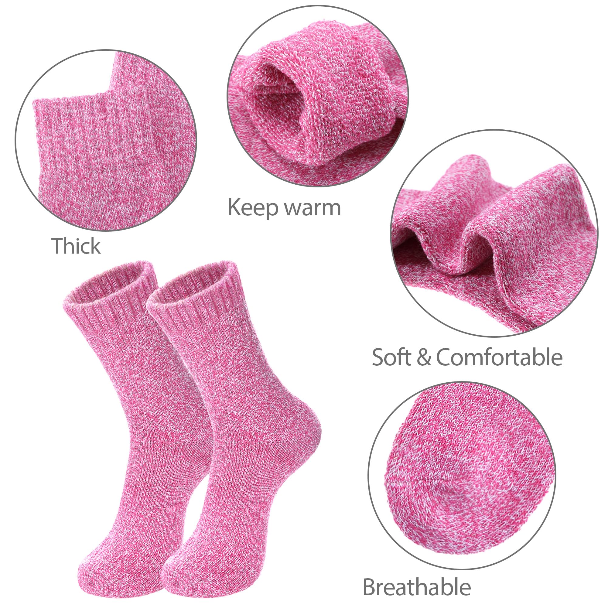 Womens 5 Pairs Soft Thick Comfort Casual Cotton Warm Wool Crew Winter Socks (5 Pack Solid color F) 3