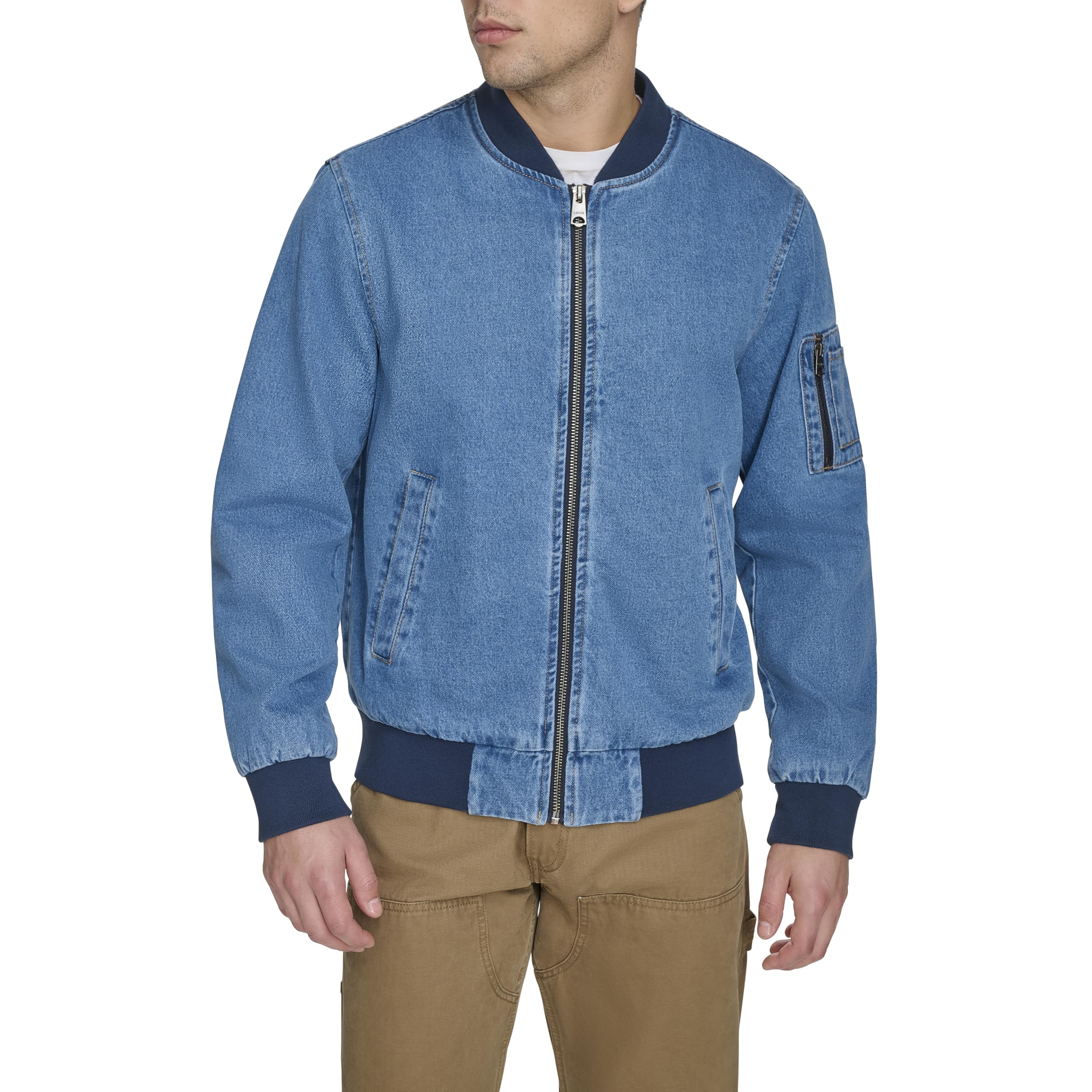 Levi's Men's Flight Satin Bomber Jacket, Medium Wash Denim, L