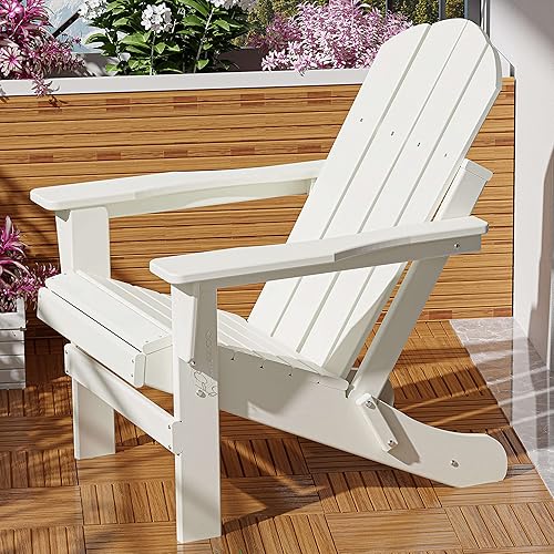 WUTUTUEE Adirondack Chair Folding Chair for Outside Weather Resistant Patio Chairs Lawn Chair Outdoor Adirondack Chair Fire Pit Plastic Chair for Patio Deck, Garden, White