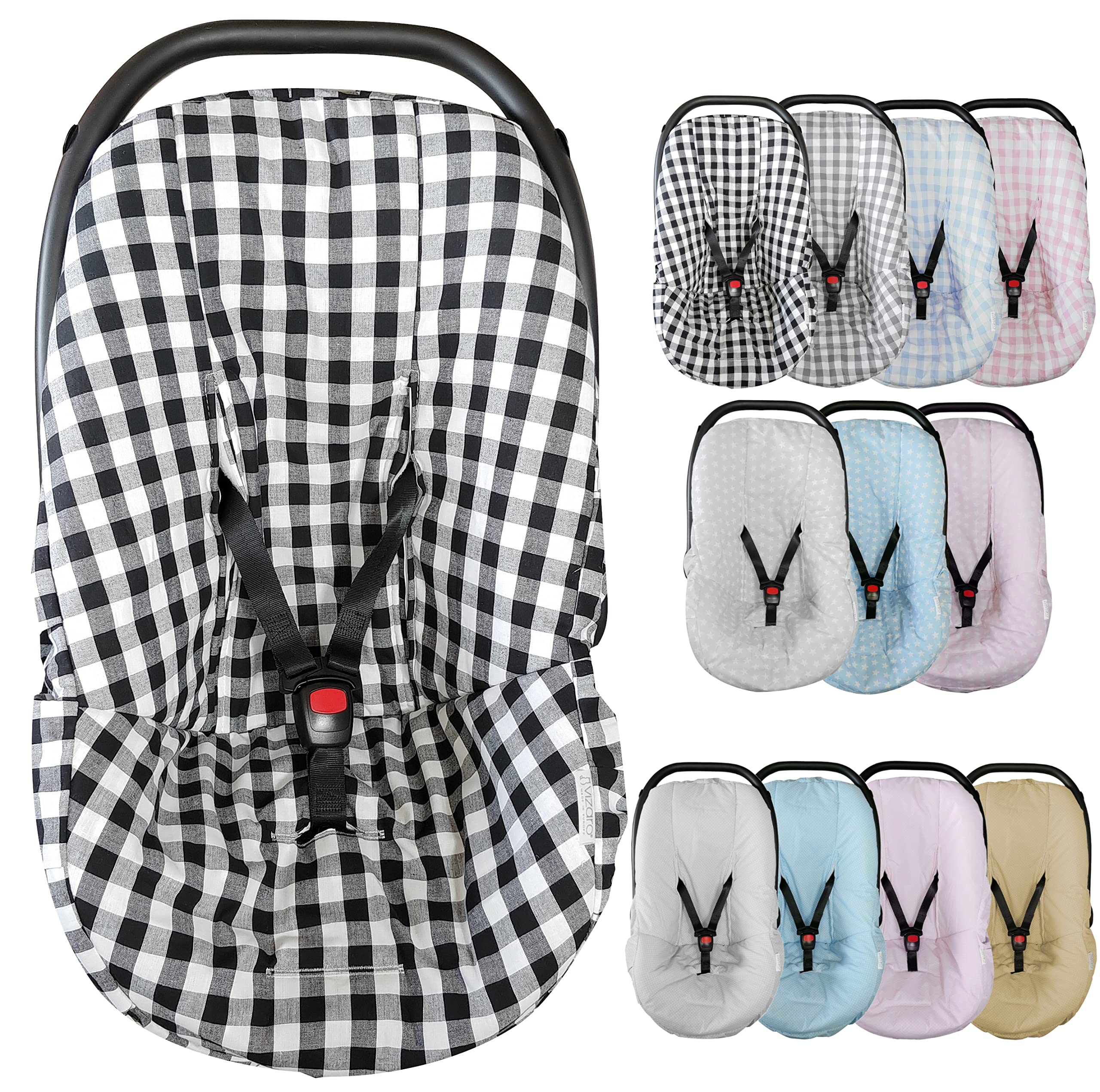 Funda Silla Coche Bebé Universal Grupo 0/0+ Algodón Ideal Verano - Marca Vizaro - Negro Cuadros Vichy