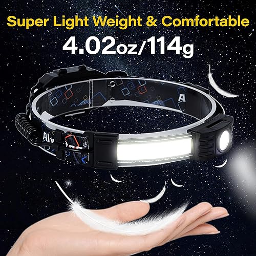 Miniatura 6 de Linterna frontal recargable, 2 unidades, lámpara de cabeza de haz ancho de 230, lámpara de cabeza LED recargable USB-C, 5 modos ajustables para