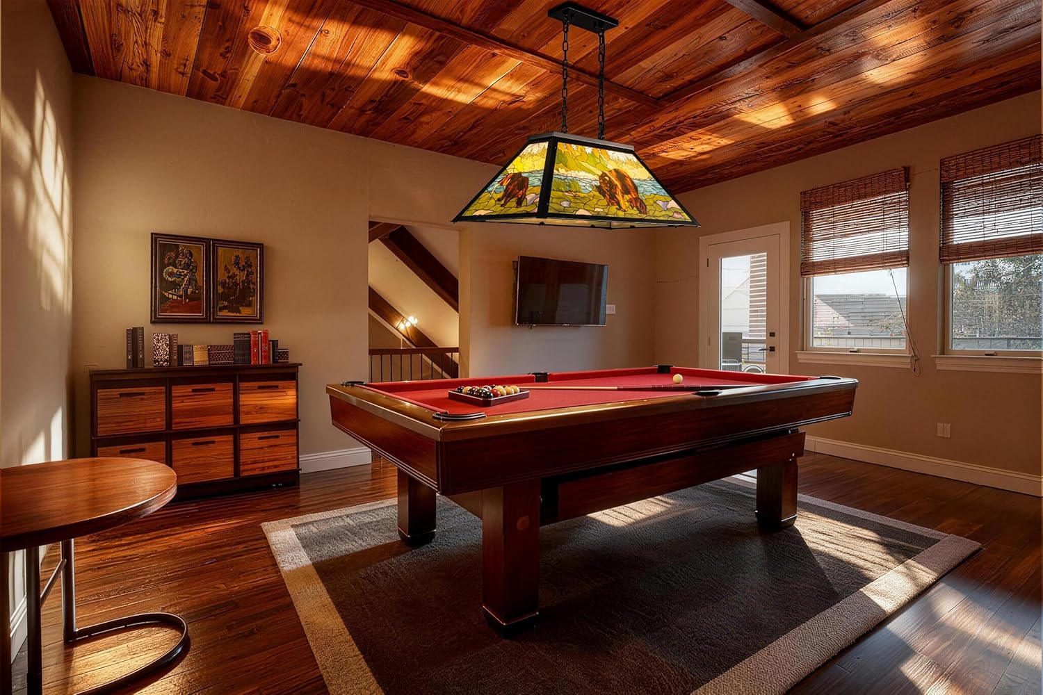 Wellmet Tiffany Pool Table Light, Billiards Chandelier Pendant Light, 3-Lights Rustic Pendant Light, for Kitchen Island, Snooker Table, Party Men's Cave, Game Room