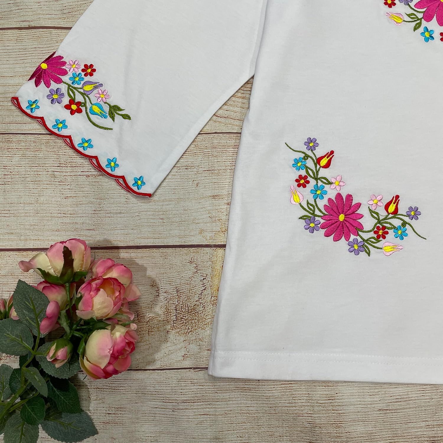 unik Women’s Embroidered Cotton Blend Bohemian Blouses 3/4 Sleeves for Fiestas and All Ocasions - Image 8