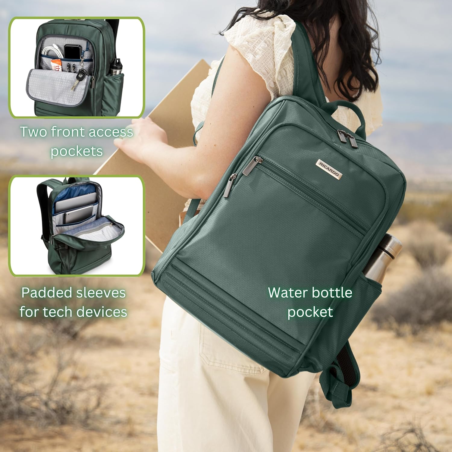 Ricardo Beverly Hills Avalon Travel Laptop Backpack – Carry-On Luggage, Multipurpose Travel Bag for Business & School, 23L (Juniper Green)