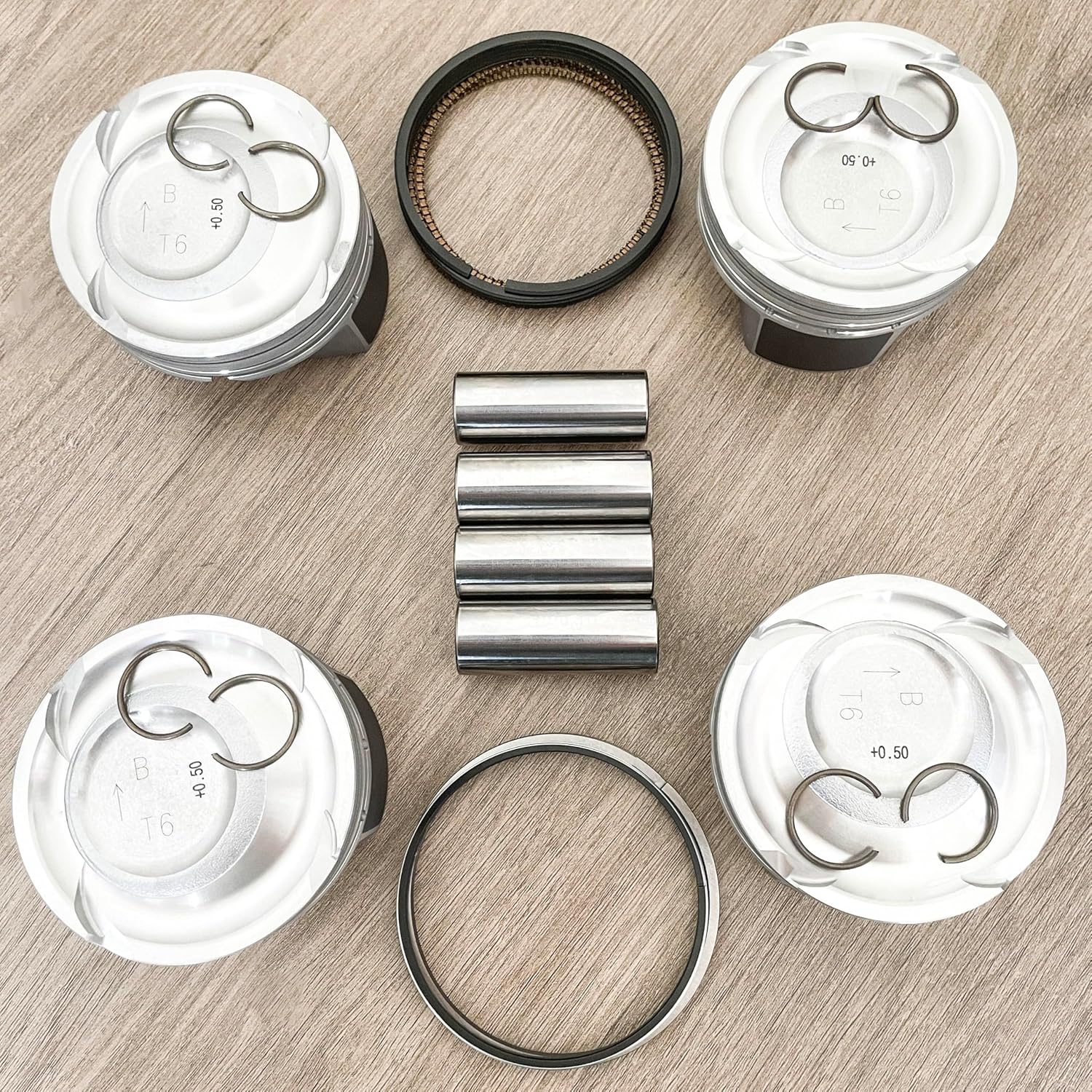 +0.5mm (Oversize) Engine Pistons With Rings Compatible with Elantra Veloster Forte Koup G4FJ 1.6 Turbo 2014-2018 Replacement for 230412BAB0, 230412-BAB0