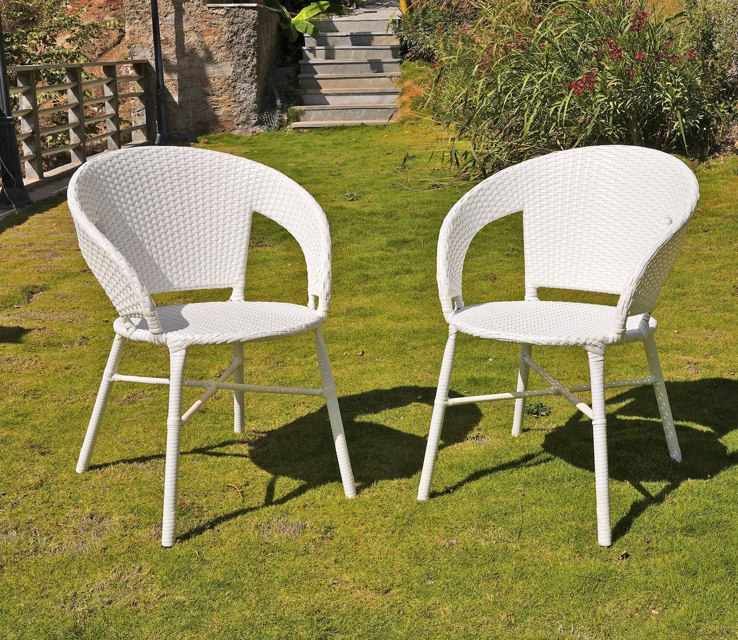 Balcony Outdoor Patio Wicker Chairs Set of 2 Rattan Chair Conversation Set (White)