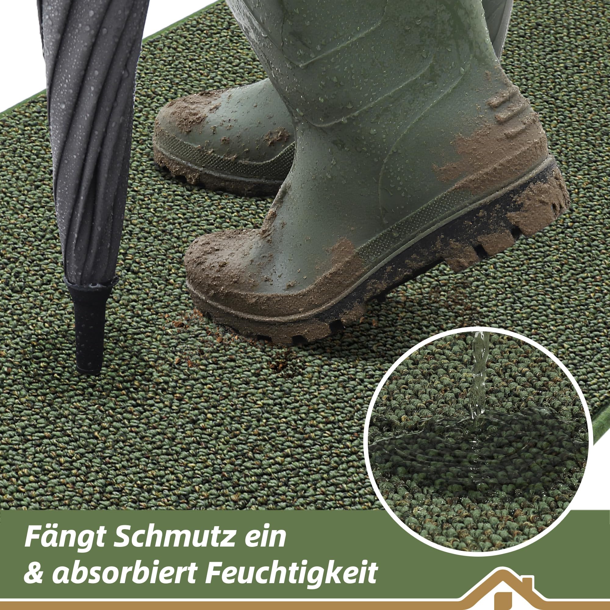 BEQHAUSE Fußmatte Innen, rutschfest und Waschbar, 90 x 150 cm, Grün | Schmutzfangmatte für Front Hintertür, Eingang, Flur, Niedriges Design, Haustierfreundlich, Polypropylen
