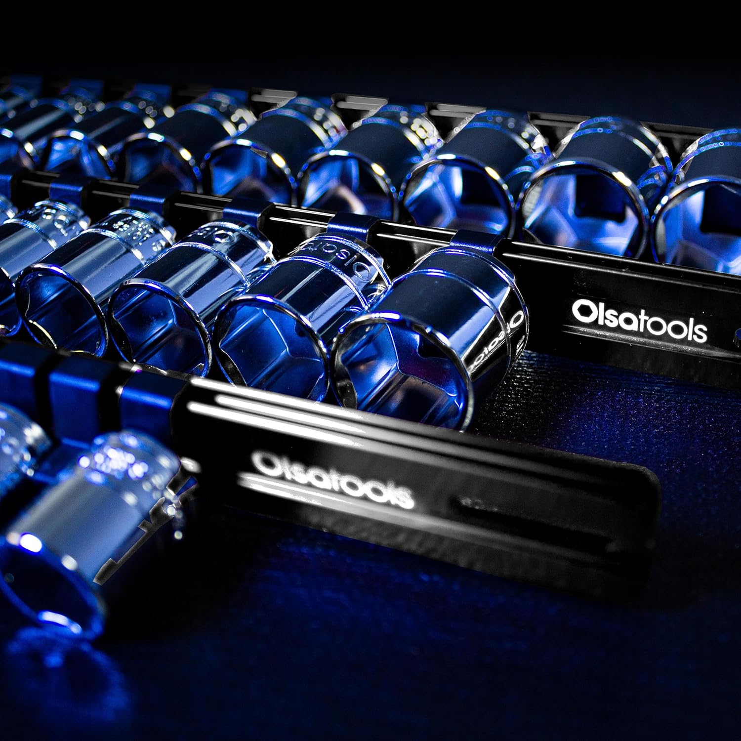 Olsa Tools Socket Organizer Set (3pc, Black) - Socket Holder and Socket Rail for 1/2-Inch, 3/8-Inch, and 1/4-Inch Drive Sockets - Holds 58 Chrome or Impact Sockets - Professional-Grade - Part: 1023