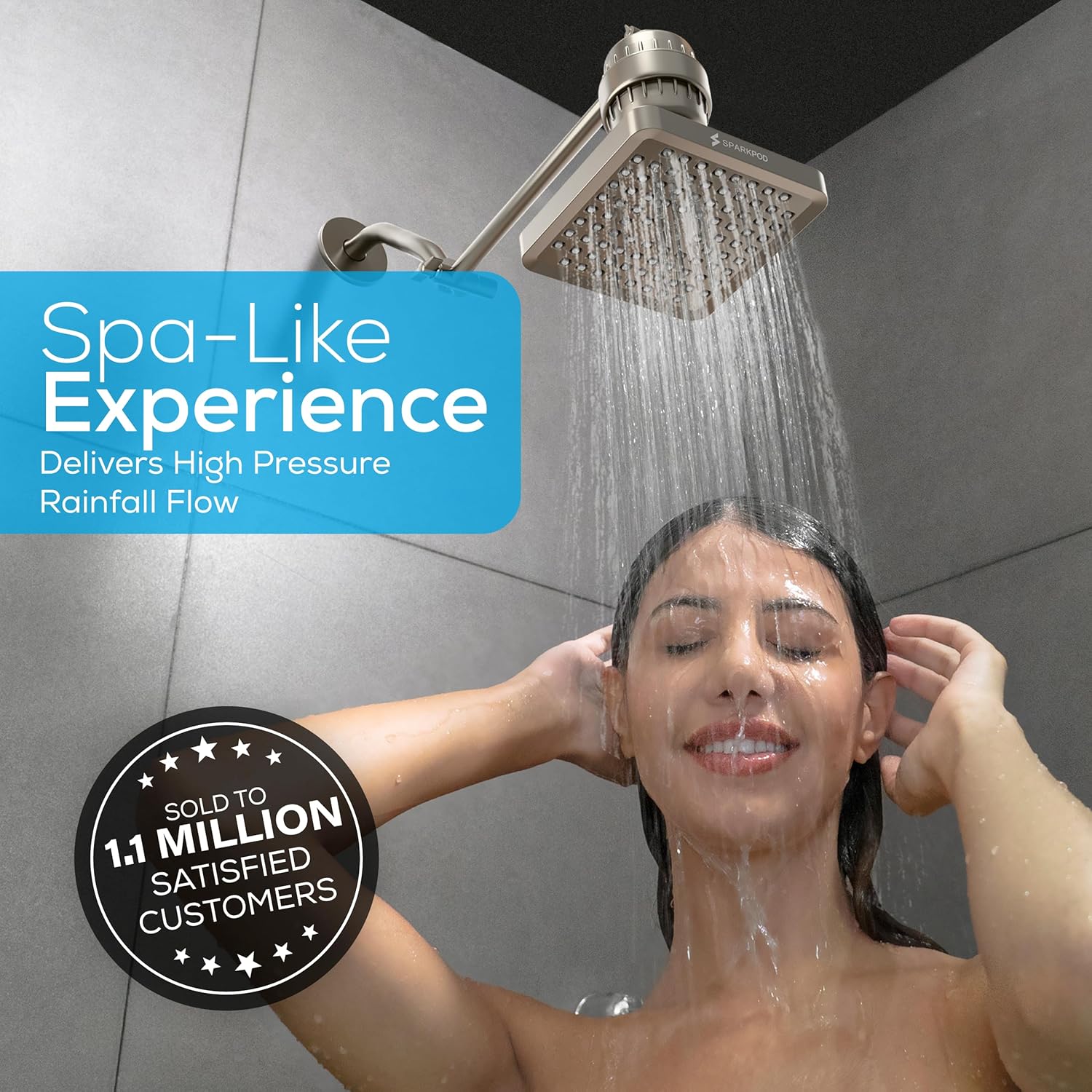 SparkPod Shower Head - High Pressure Rain - Premium Quality Luxury Design - Easy Clean Adjustable Replacement for Your Bathroom Shower Heads (Elegant Brushed Nickel, 8 Inch Square) - Image 3