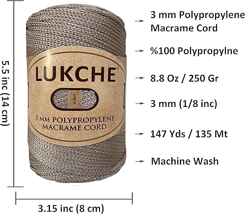 Miniatura 3 de Cuerda de macramé de poliéster de alta calidad de 0.118 in (147 yardas), cuerda de macramé 100% polipropileno de alta calidad, bolsa de macramé de