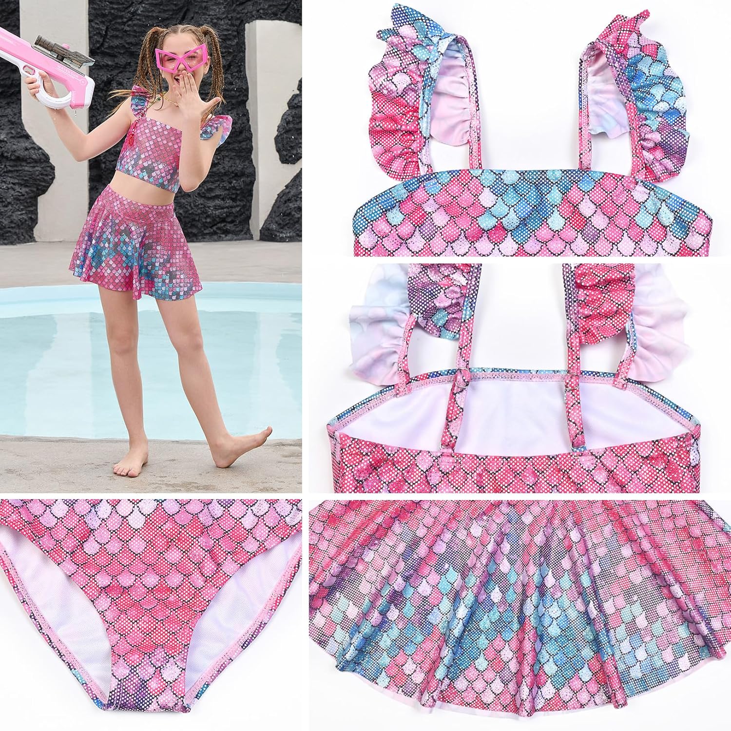 CHILDRENSTAR Girls Tankini Swimsuit Sets with Cover Up Skirt 3 Pieces Ruffle Bikini Set Bathing Suit for Kids 3-13Y - Image 6