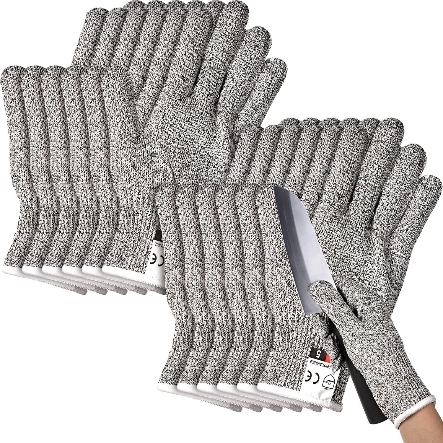 Potchen 15 Pairs Cut Resistant Gloves Level 5 Protection Cutting Anti Cut Gloves for Kitchen Fish Slicing and More (Medium)