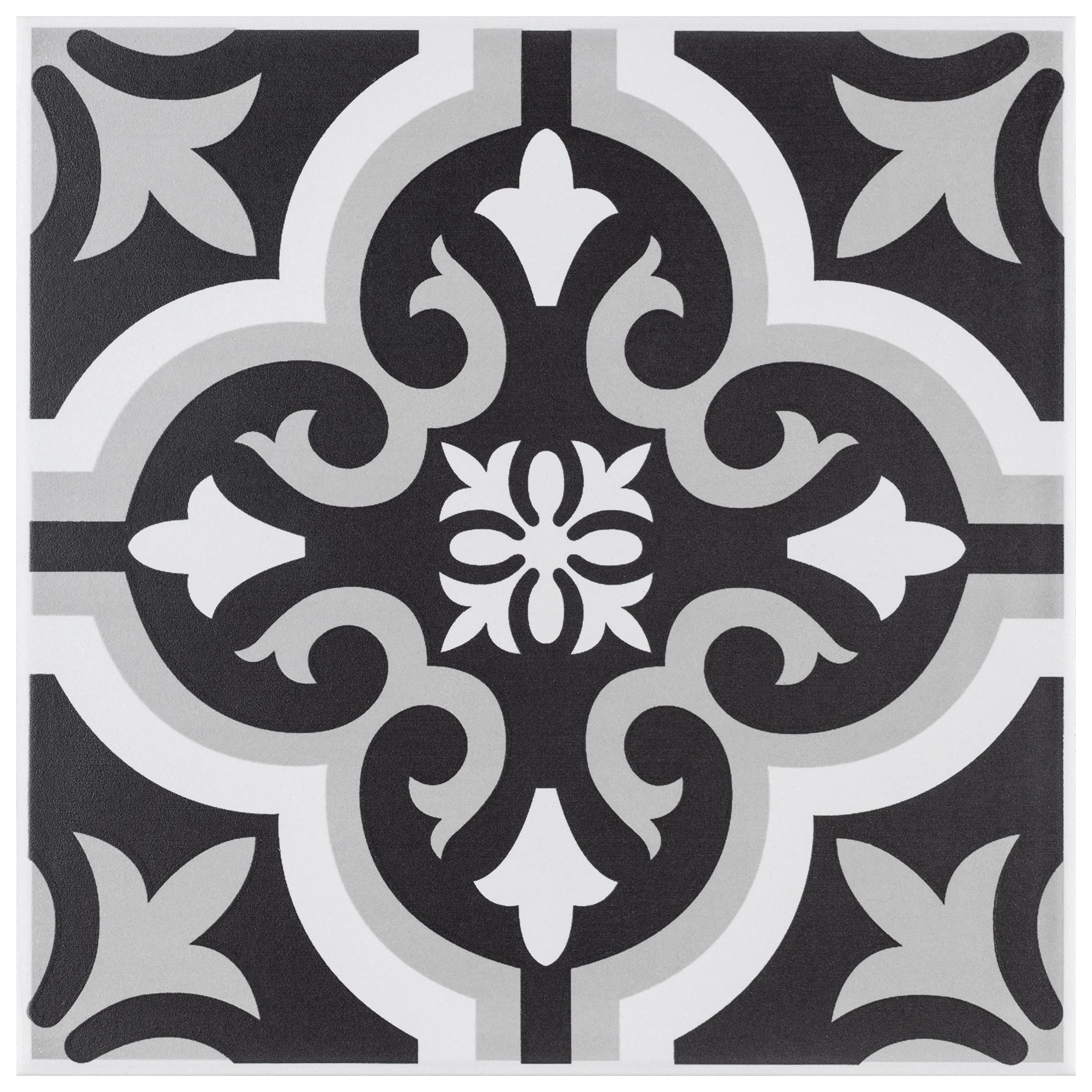 SomerTile Bracara Augusta Encaustic - Azulejo de cerámica para suelo y pared de 7-3/4 pulgadas x 7-3/4 pulgadas