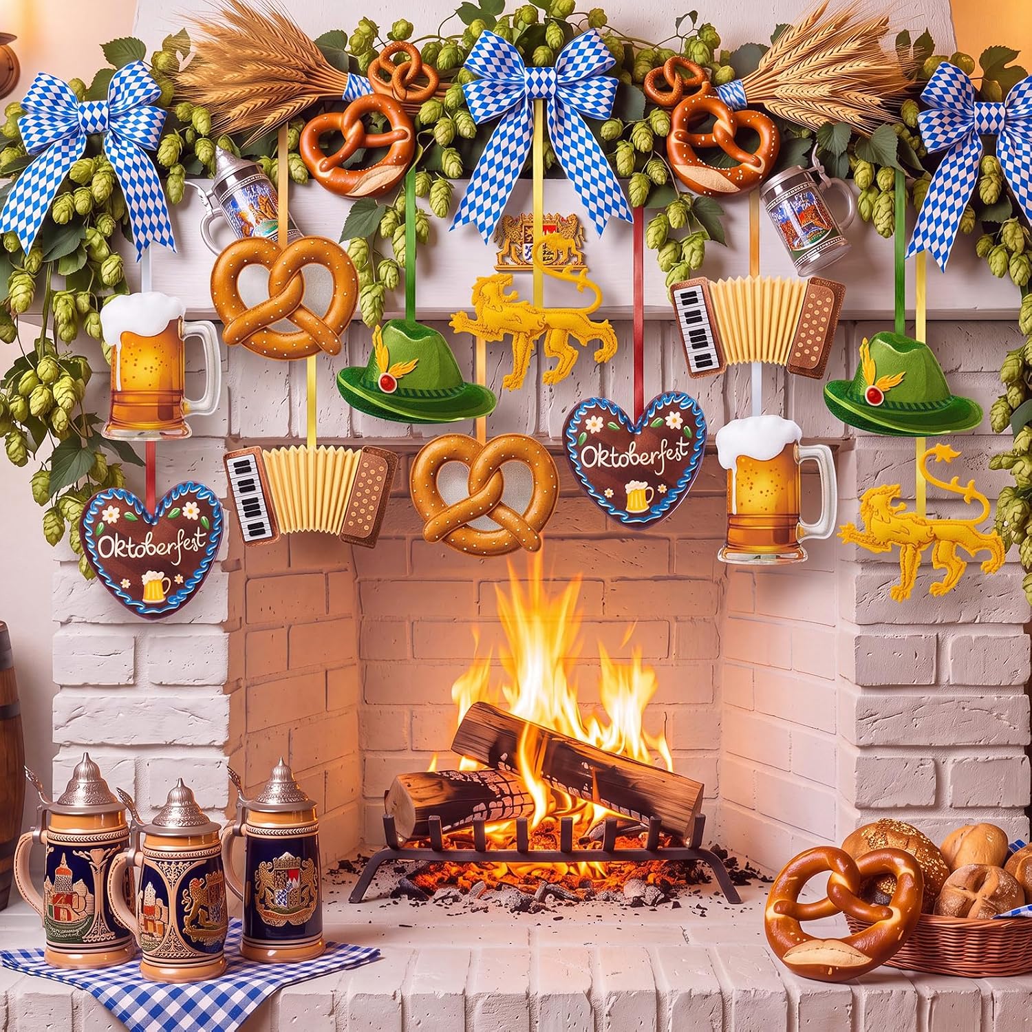 Breling 12 Pcs Oktoberfest Felt Hanging Ornaments, 3.15 inch Party Decor