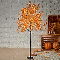 Vista 9 de Árbol de arce iluminado de 5 pies con 96 luces LED, árbol de otoño artificial para decoración interior y exterior, hogar, patio, boda, otoño