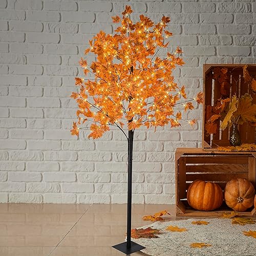 Miniatura 9 de Árbol de arce iluminado de 5 pies con 96 luces LED, árbol de otoño artificial para decoración interior y exterior, hogar, patio, boda, otoño