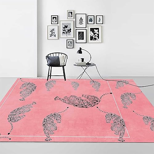 Miniatura 4 de Alfombra antideslizante con diseño de leopardo, de 3 x 5 pies, colección única de guepardo salvaje, alfombra moderna de lujo con líneas de animales