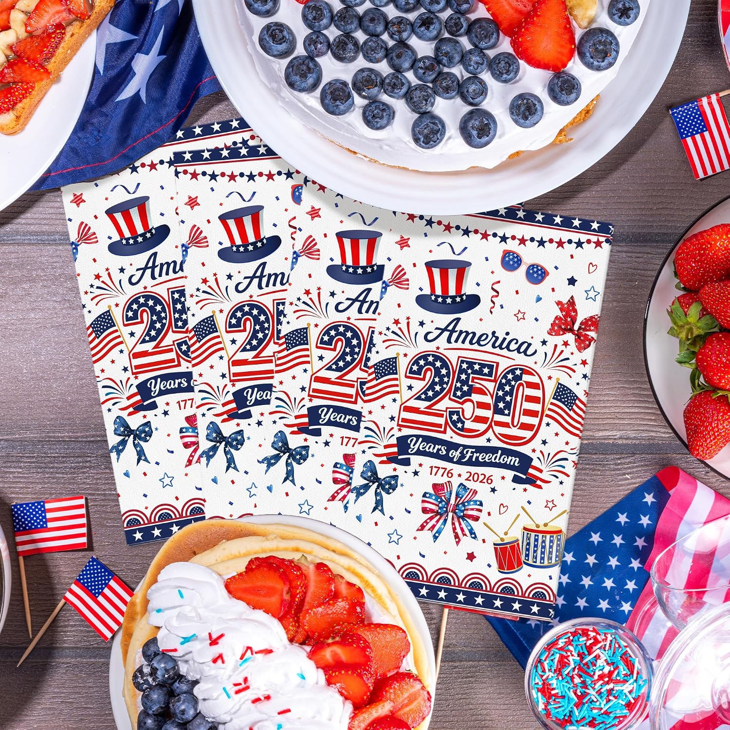 4th of July Napkins 250th Anniversary Patriotic Napkins Disposable Guest Towels for 4th of July Celebration Independence Day Memorial Day Veterans Day Labor Day Kitchen Bathroom Decorations,100 Pcs