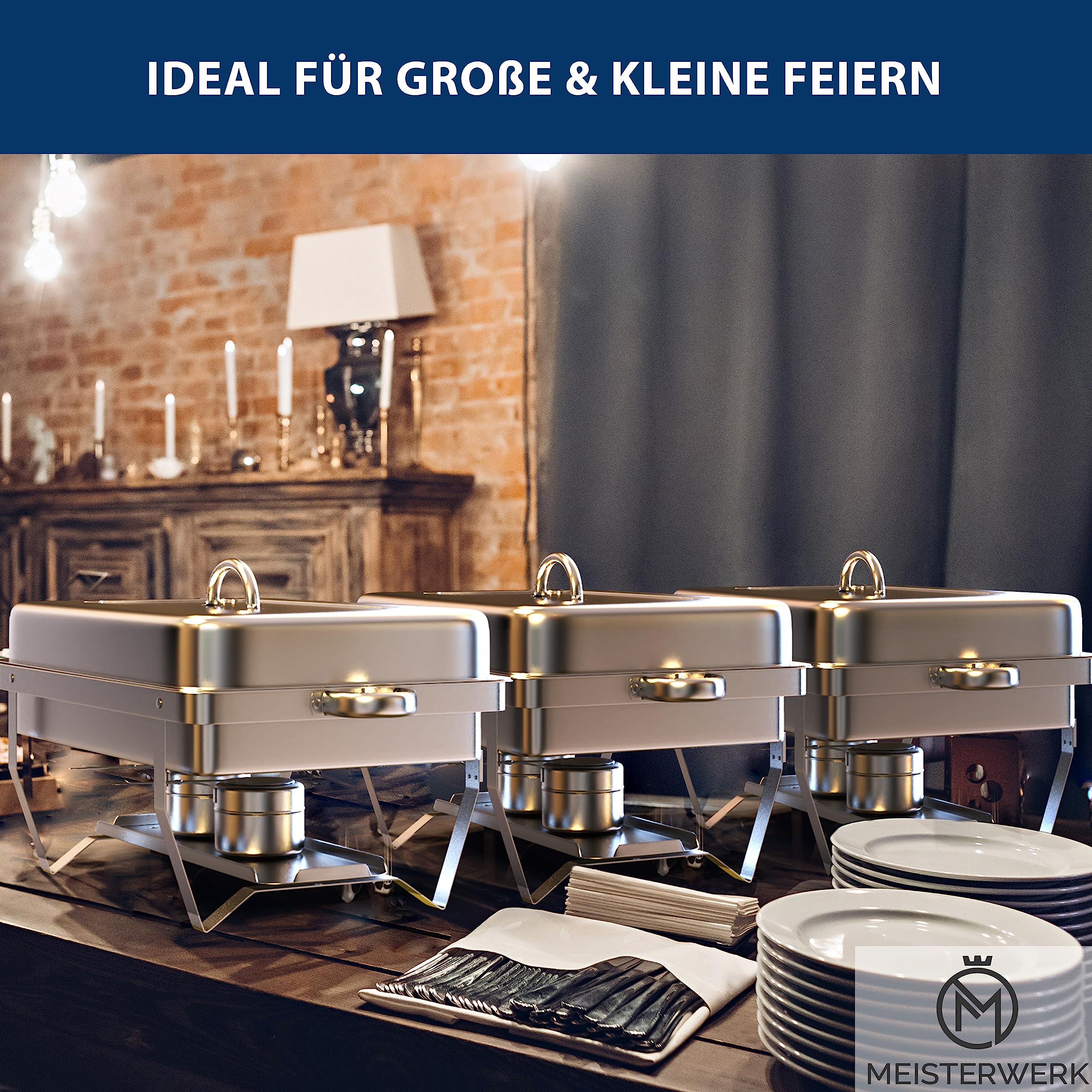MEISTERWERK Warmhaltebehälter Essen (1er Set) - Erstklassiger 410 Edelstahl Chafing Dish - Warmhaltebehälter für Speisen inkl. Anleitung - Speisenwärmer ideal für Events & Partys