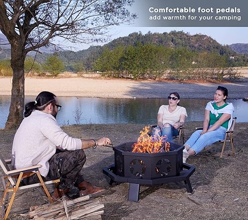 Miniatura 5 de Fogatas para exteriores de 35 pulgadas, hoguera octogonal de leña, hoguera resistente para patio, jardín, campamento, playa