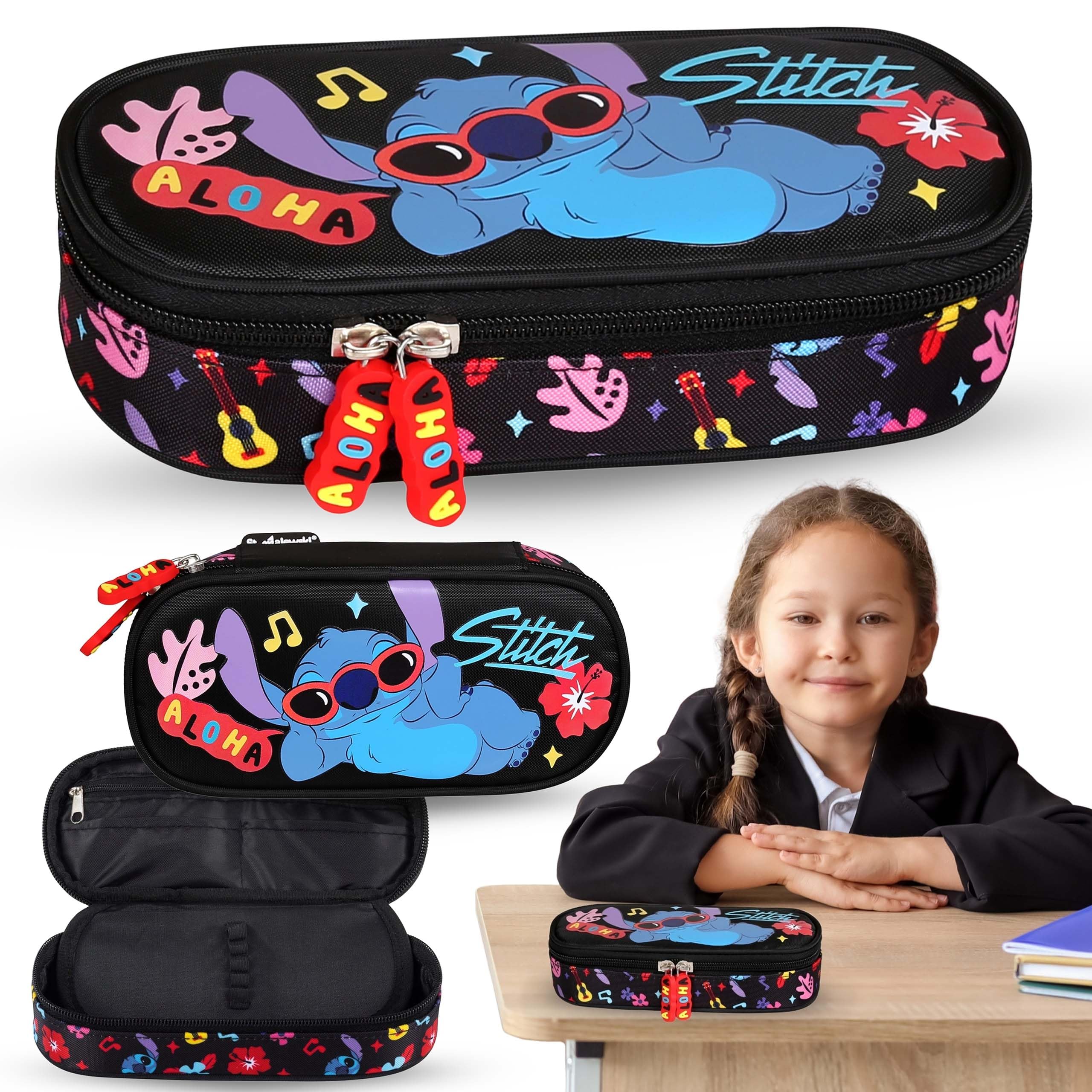 sarcia.eu Disney Stitch Aloha Compartment School Pencil case, Sachet for Girls, Black 5x20x9cm (Stitch Compartmental E) - Image 2
