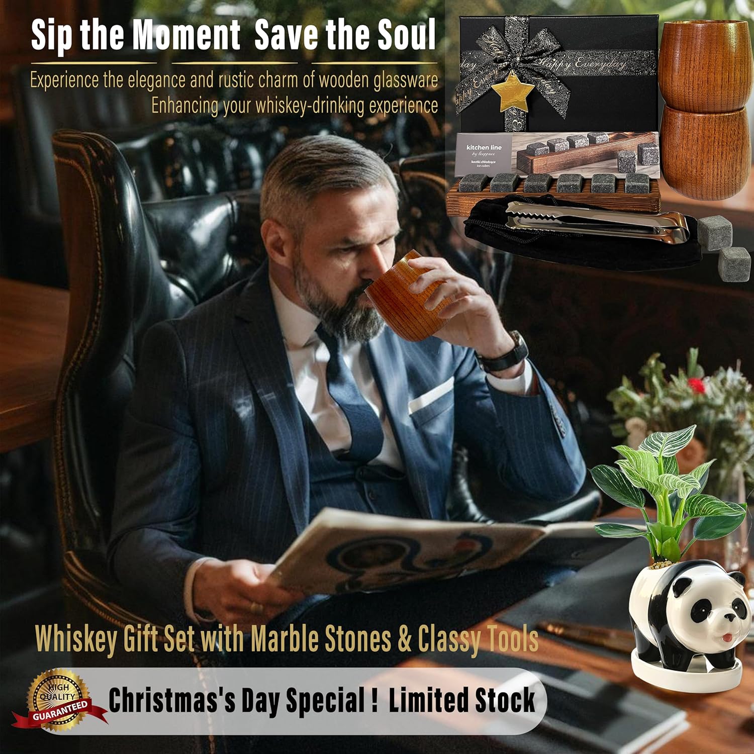 Premium Handcrafted Wooden Bourbon Whiskey Drinking Glasses Set | Wooden Old Fashioned Whiskey Glasses for Men/Woman Unique | Bourbon Tumbler | Anniversary Birthday Retirement Gifts in Gift Packaging