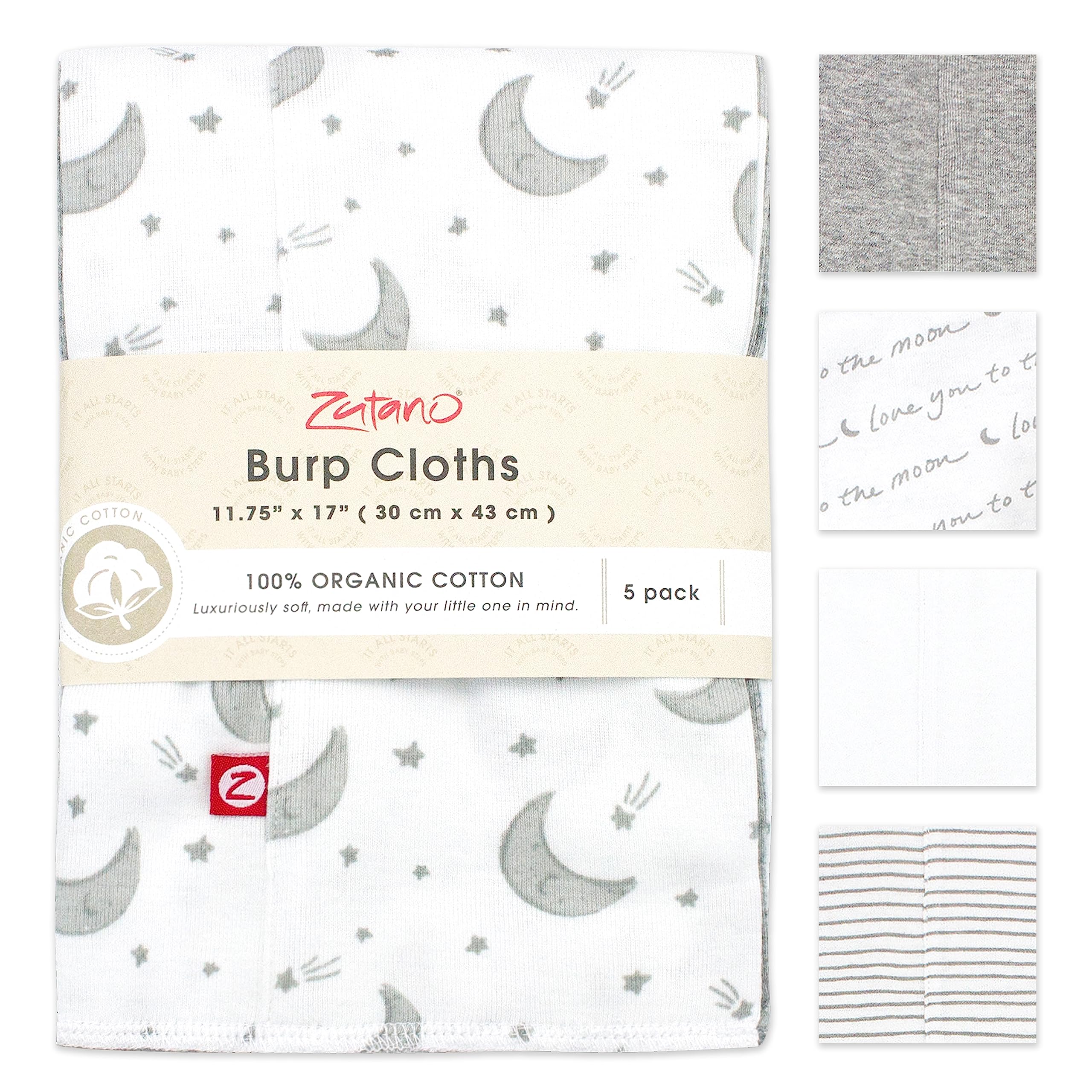 Zutano 5-Pack Organic Burp Cloths for Baby Girl & Boy, Large Cotton Burping Cloths for Babies | Absorbent Baby Spit-Up Rags | Gender Neutral Burp