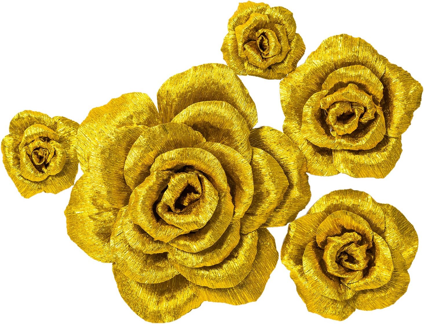 MEJOY 5 Large Crepe Paper Flowers,Handcrafted Flowers,Nursery Wall,Metallic Gold Rose Flower,for Wedding Backdrop, Gold Bachelorette,Baby Shower,Photo Backdrop,Gatsby Nursery,Archway Decor