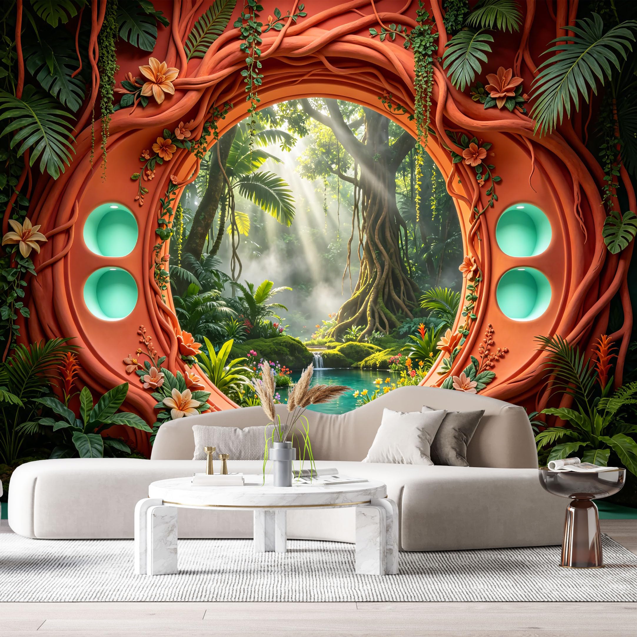 Custom Size Wall Murals Jungle Tropical Botanical 3D Trompe L'Oeil SelfAdhesiveWall Fabric Removable Wallpaper Wall Decor for Living Room Bedroom Bathroom