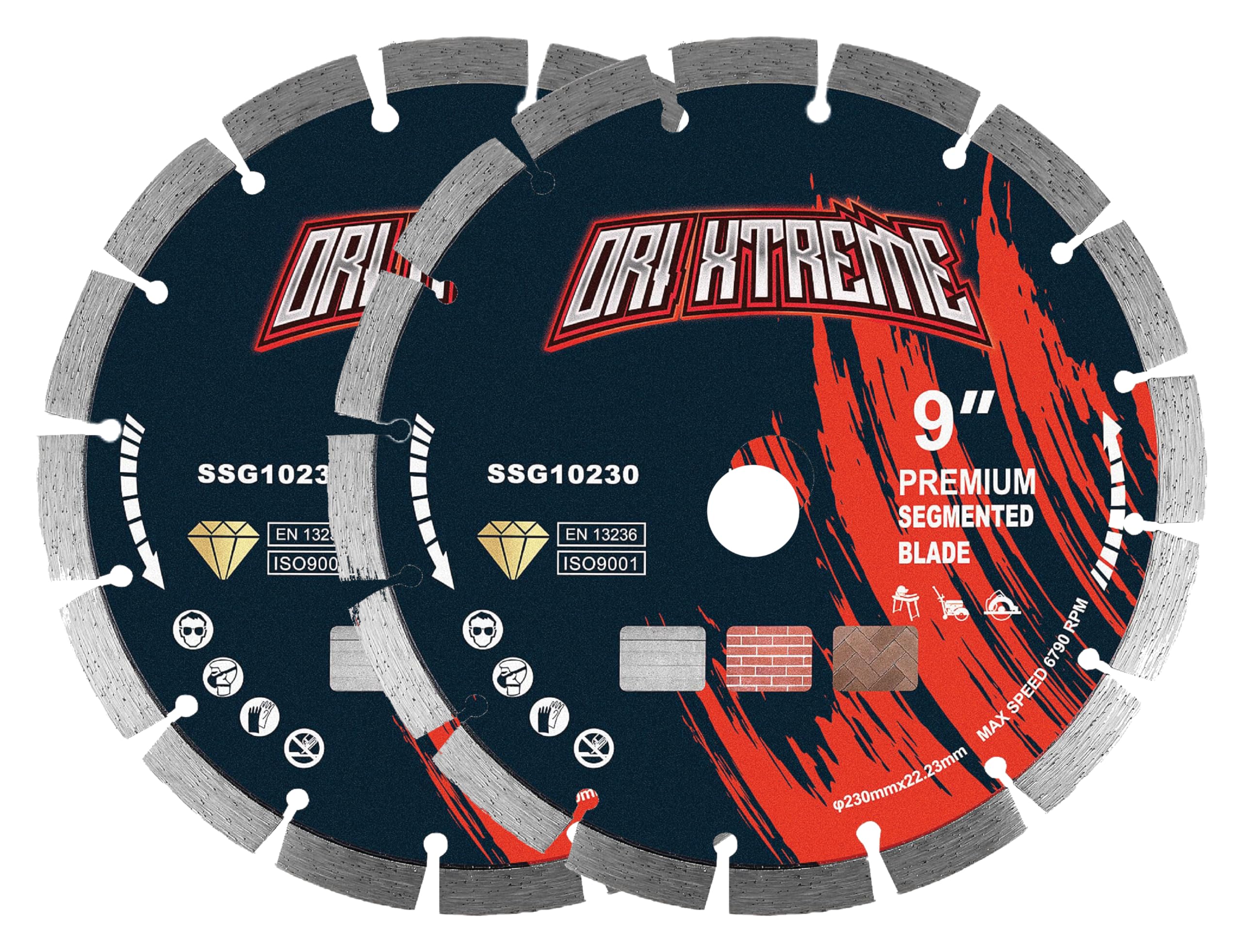 ORIXTREME 9 Inch Diamond Blade 2Pcs, Segmented General Purpose Blade Dry/Wet Cutting Concrete, Masonry, Brick, Block,7/8"-5/8” Arbor