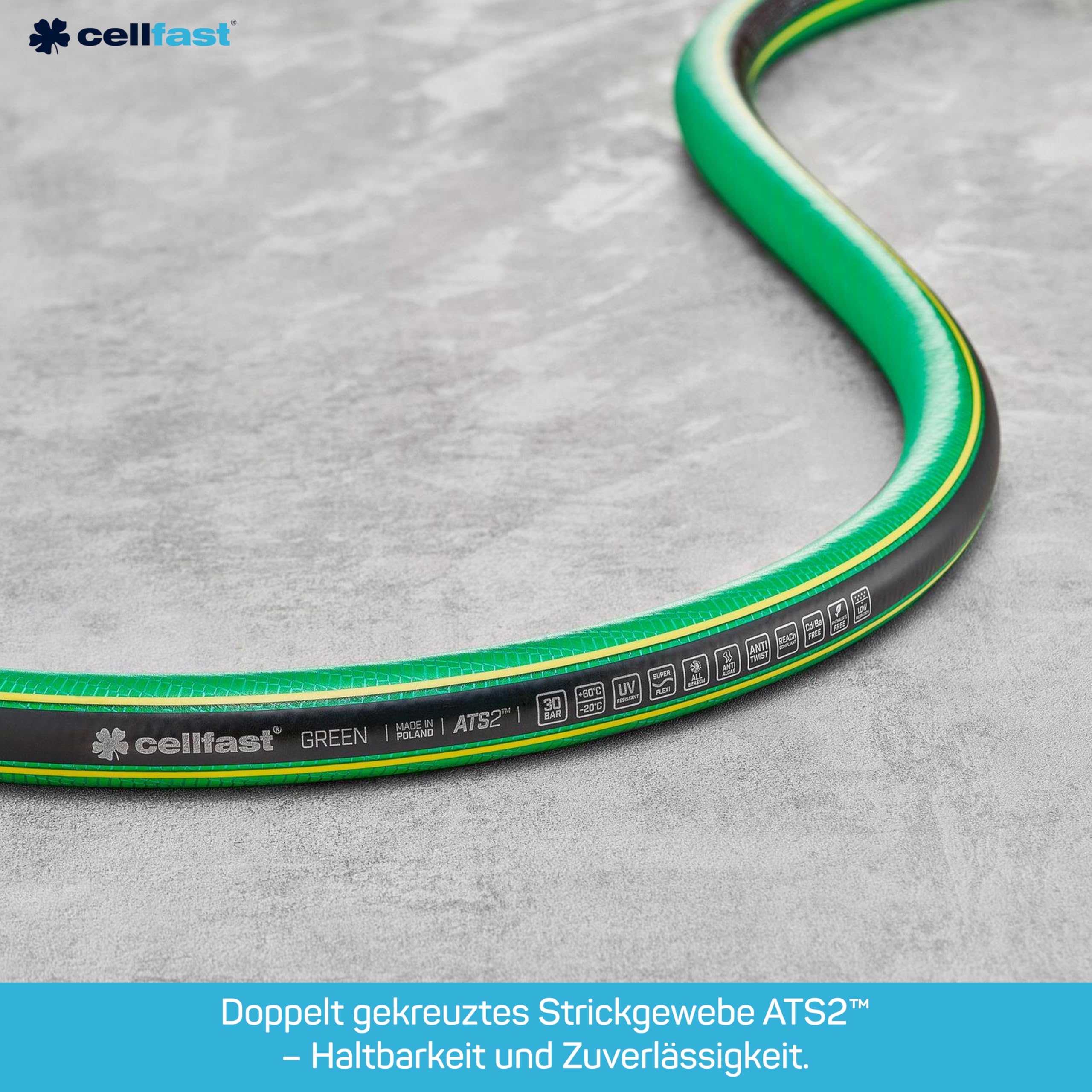 Qualitäts - Gartenschlauch 1/2'' - 50m, 5 Gewebeschichten GRÜN