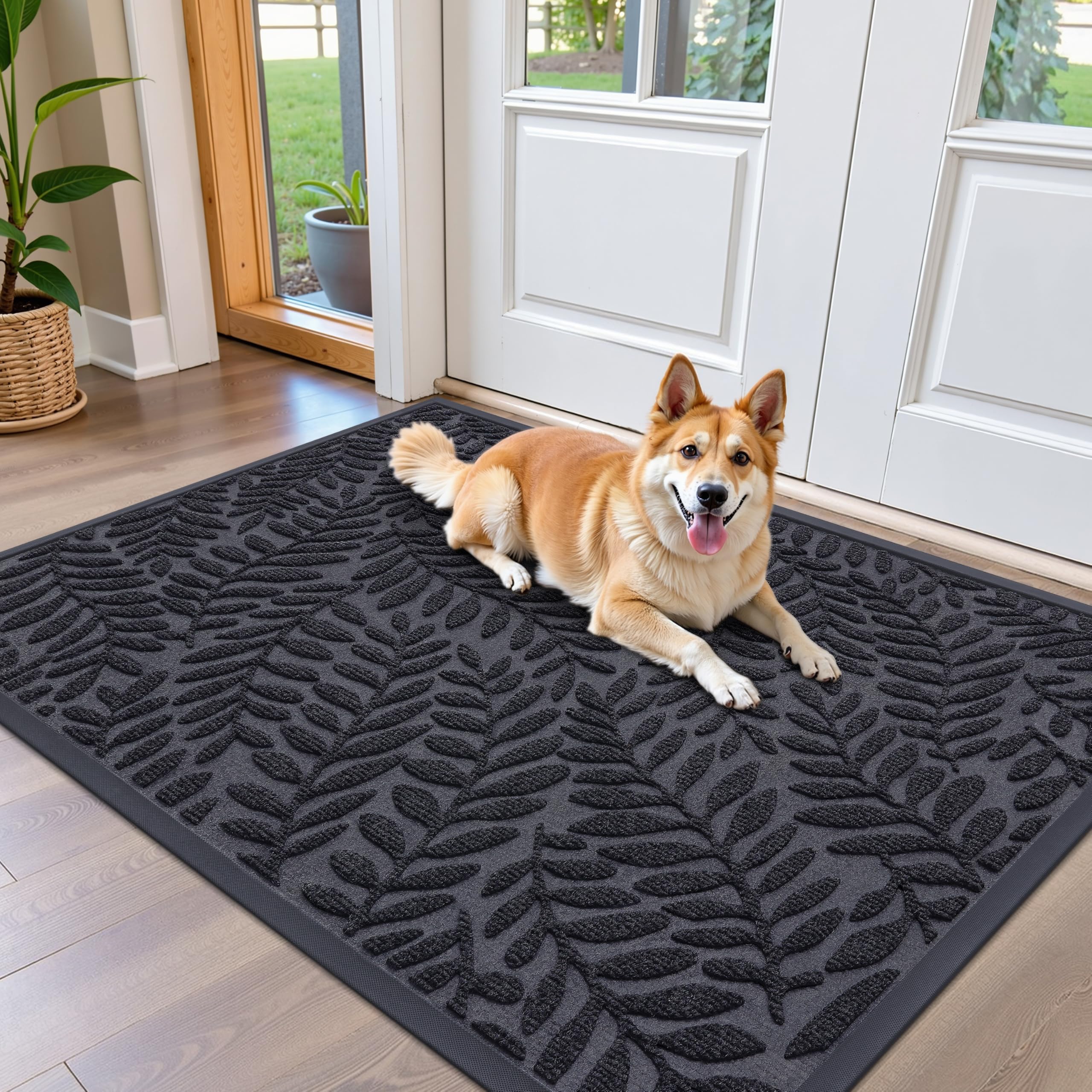 OLANLY Door Mat Indoor Outdoor Entrance 47x32, Heavy-Duty Rubber Doormat | Black, Waterproof All-Weather All-Season, Stain and Fade Resistant, Low-Profile Floor Mat for Entryway, Easy to Clean