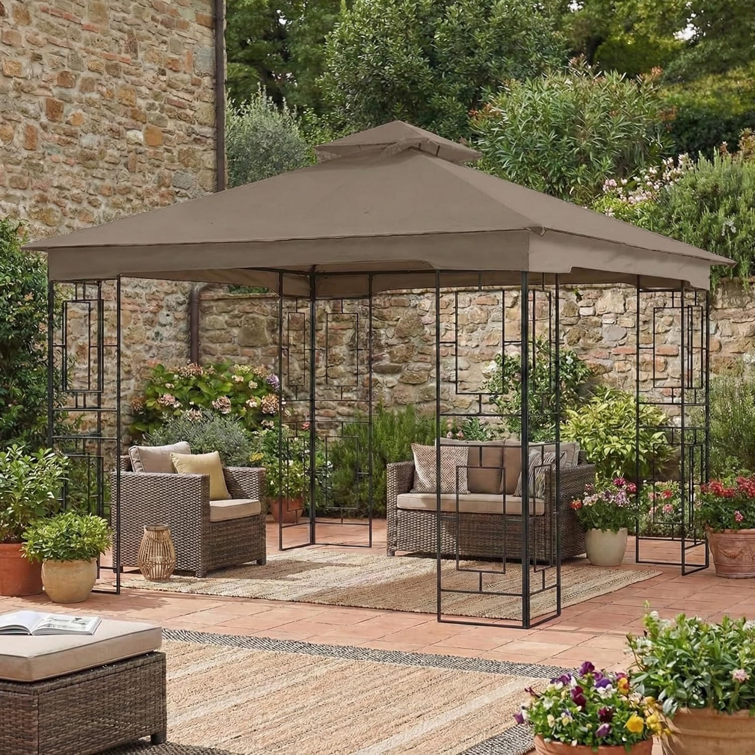 Garden Winds Reinforced RipLock 350 Replacement Canopy Top Cover Compatible with Garden Treasures 10’ x 10’ Gazebo Model L-GZ724PST-B - Nutmeg