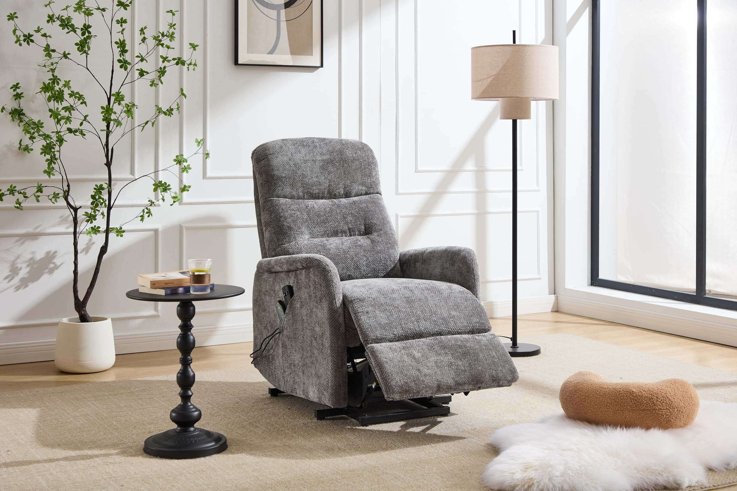 ASTAN HOGAR Sillón Relax con Función Auto-Ayuda (Levanta Personas) y reclinación eléctrica. Masaje y Termoterapia, Tapizado en Chenilla, Modelo Alma AH-AR10600GR