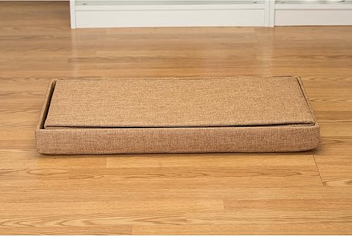 Miniatura 9 de Simplify Otomana plegable de almacenamiento de lino sintético, doble, plegable, asiento acolchado copetudo, reposapiés, caja de juguetes, banco,