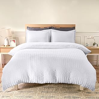 Utopia Bedding Duvet Cover King Size - 1 Seer Sucker Duvet Cover with 2 Pillow Shams - 3PC Comforter Cover with Zipper Closure-Soft Brushed Microfiber 104"X90" (King White) Comforter Not Included