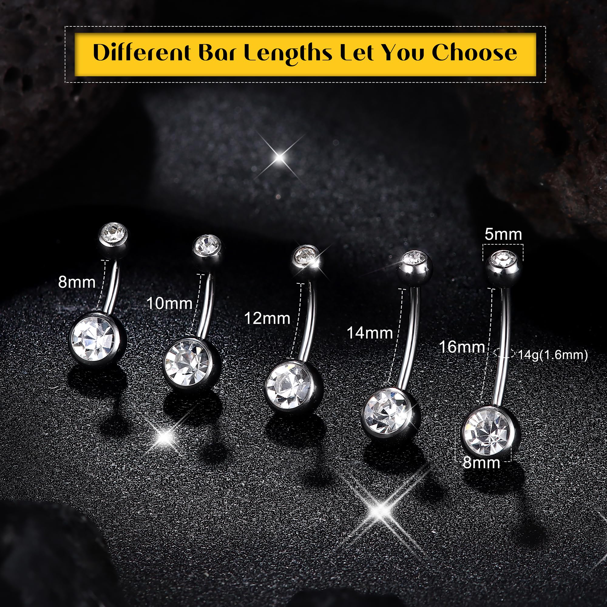 Diamday G23 Titanium Piercing Ombligo 14G CZ Banana Bar 8-16mm Joyería