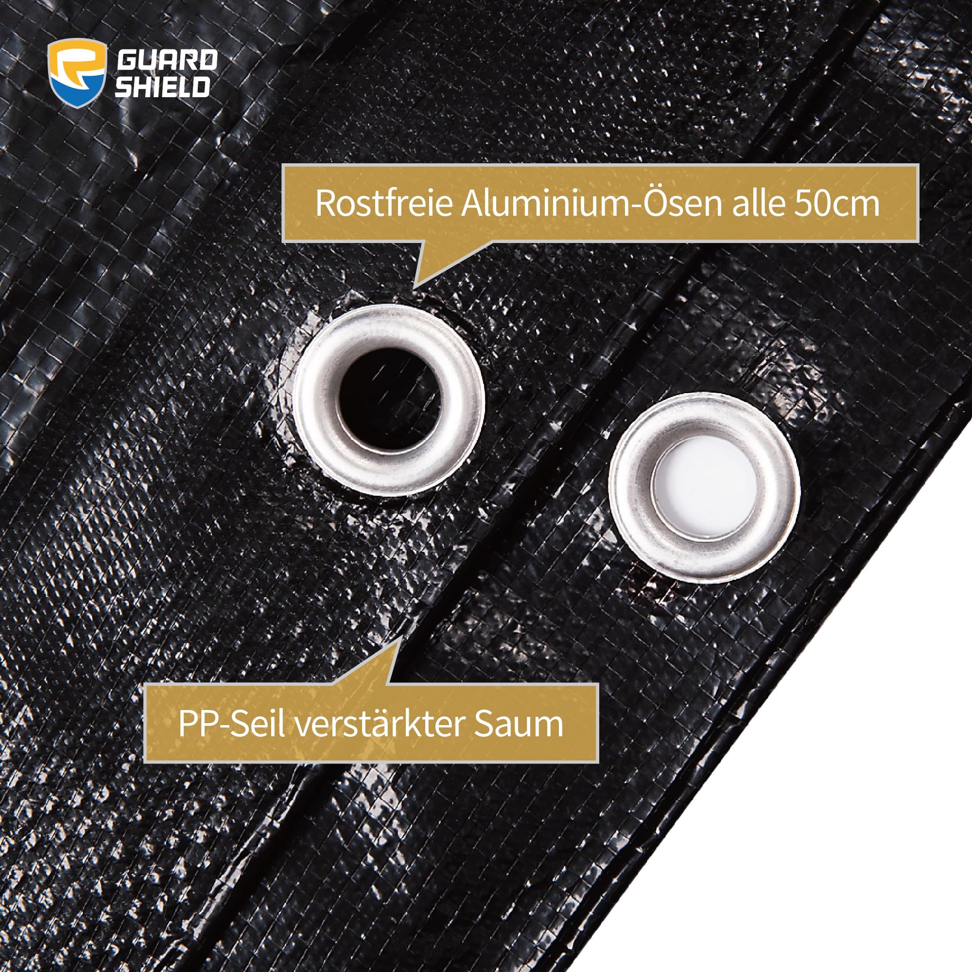 GUARD SHIELD Telone di copertura con occhielli, impermeabile, 5 m x 6 m, nero, multifunzione, in poliestere, 120 g/㎡, in tessuto, multiuso, resistente agli strappi, stabilizzato ai raggi UV