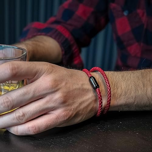 Miniatura 3 de Pulsera de cuero trenzada con cierre magnético de acero inoxidable para hombre, pulsera de cuero auténtico con cierre magnético